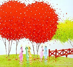 【月冥】一组来自堆糖网网友收集的插画作品，作者是越南插画家Phan Thu Trang，第一眼看到这样的作品，感觉非常清新，作者处理大树的手法，简单却有创意，颜色安排非常出彩，看见这些颜色各异的大树，
