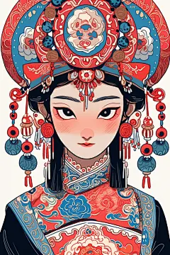 国粹花旦人物形象插画