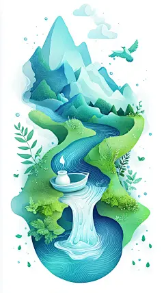 处暑插画山水插画背景海报背景节气背景通用背景 (23)