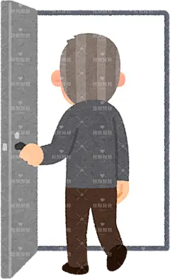 一位老人（老爷爷）打开门进入房间（从内到外）的背影贴纸扁平儿童插画元素卡通免扣png图片素材