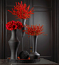 Touch of red in my gray bathroom.I can use spray paint in mat on vases. i am doing this!