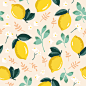 手绘水果香蕉西瓜柠檬AI矢量印刷印花图案 墙纸设计 (3)