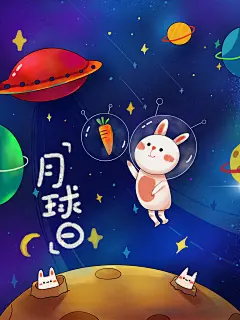 航天月球宇航员插画海报素材