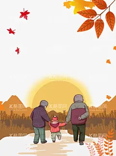 重阳节背景  - 源文件下载【酷图网】彩绘,老人,牵着小孩子,背影,重阳节,背景,素材