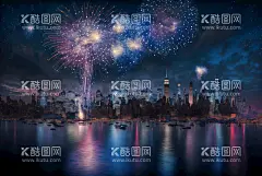CG城市夜晚烟火  - 源文件下载【酷图网】CG,晚上,城市烟火,庆祝,城市风光,城市风景,插画,壁纸,高清,