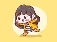 卡通可爱小女孩插画雨中奔跑矢量图设计素材