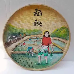 手绘竹编簸箕画乡村振兴田园庭院壁画农耕文化美丽乡村竹筐画装饰-淘宝网