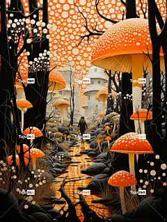 富有想象力的奇幻风景插画海报金黄色