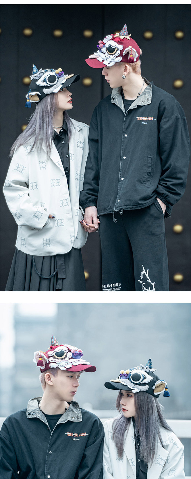 芽小七原创手作国潮醒狮贴布棒球帽生出游遮...