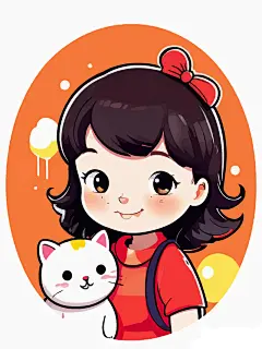 人物插画小女孩可爱猫咪