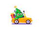 节日快乐！ 平环字符2d树驱动器冬天雪礼物可爱的车新年假期圣诞树动画gif