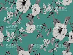 数码印花  - 源文件下载【酷图网】数码印花,手绘花,绿色花,山茶花,大花