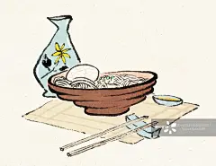 一碗面加鸡蛋美味早餐面食静物水墨国画图片素材