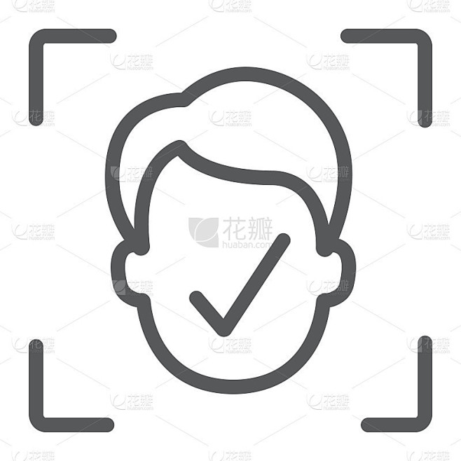 人脸识别线图标，人脸识别和人脸识别，人脸扫描标志，矢量图形，白色背景上的线性图案，eps 10。
