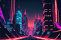 A Tron-inspired composition featuring glowing neon lines and shapes set against a neon city, synthwave background image, ultra detailed, cinematic photography