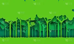 生态绿色自然森林背景。纸艺术风格.