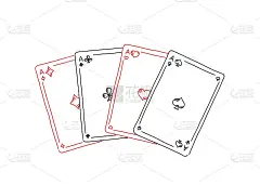 四种。扑克四胞胎。4张a。祝你比赛好运。玩扑克牌。手绘素描线。