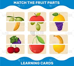Match cartoon fruits parts. Matching game. Educati