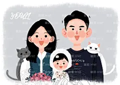 全家福手绘壁纸敲温馨的五口之家 - 小红书