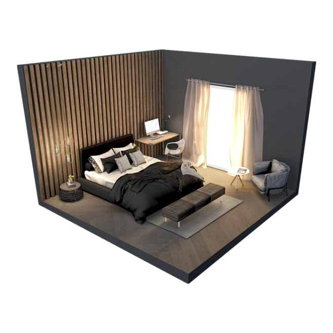 现代简约卧室装修3D场景