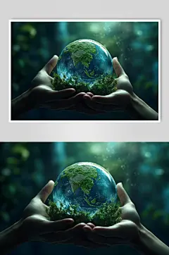 AI数字艺术手捧地球环保摄影图