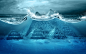 General 2880x1800 digital art pyramid water underwater waves bubbles sea Pyramids of Giza blue clouds horizon apocalyptic artwork photo manipulation