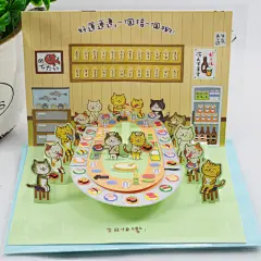 台湾猫咪生日卡回转寿司女仆咖啡厅日系祝福闺密卡通同事创意贺卡-淘宝网