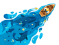 海水鱼鲸鱼插画家船海设计大师噪声颗粒特征平面矢量图