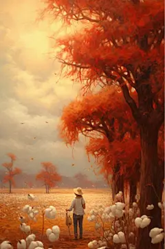 AI数字艺术原创棉花二十四节气寒露插画