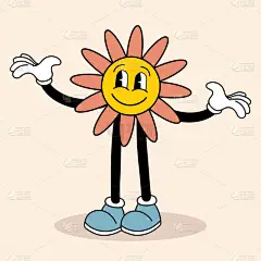 可爱的时髦嬉皮花。复古的70年代的氛围迷幻的沟槽元素卡通风格的图解，矢量