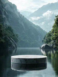 Midjourney山脉湖水白展台空镜电商海报V6.1 - 小红书