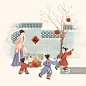 中国古代传统年俗大年初六送穷鬼插画图片素材