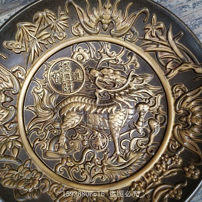 古玩铜器古董杂项收藏仿古黄铜做旧老包浆鎏金麒麟铜盘子碟子-淘宝网