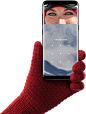 Hand wearing glove holding up Galaxy S8 for iris scanning