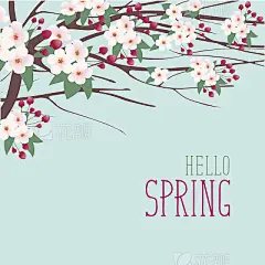 Spring landscape with branches of blooming tree