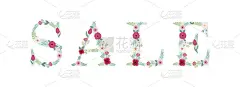 漂亮的季节性商店横幅与字母装饰与手绘的乡村花