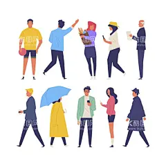 扁平风青年男女全身人物形象  - 源文件下载【酷图网】扁平风,青年,男,女,全身人物,形象,户外,步行,运动,休闲,插画,插画人物,商务,通勤,撑伞,叫车,玩手机,打电话,手机,电话,排球,打排球,风雨,打车,看报纸,购物,逛街