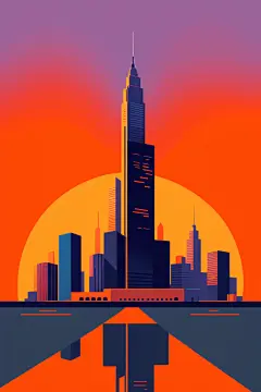 市区全景大楼城市剪影扁平插画图片