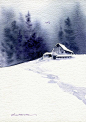 Barn in Snow, watercolor by Kim Attwooll: 