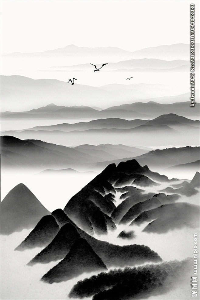 新中式水墨山水画