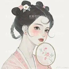 拿扇子的古风少女  - 源文件下载【酷图网】古风,中国风,扇子,团扇,女孩,少女,唯美,浪漫,工笔写意,国风,国潮,手绘,头像,