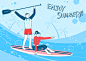 双人滑板 淡彩手绘 水上竞技  休闲运动插图插画设计PSD tid050t002994