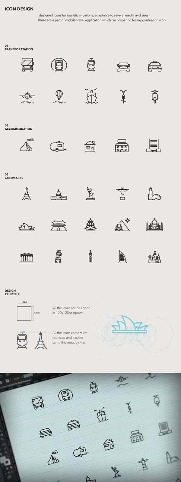 旅游图标设计尹Ĵ金，通过Behance：...