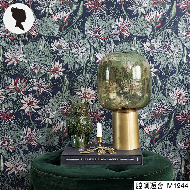 腔调壁画复古欧美东南亚热带荷叶叶子植物壁...