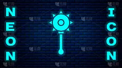 霓虹灯中世纪链锤球图标孤立在砖墙背景上。中世纪的武器。向量