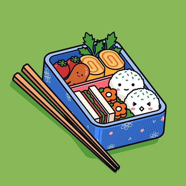 手绘日式精致便当盒午餐插画矢量图素材