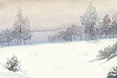 冬季仙境风景画的水彩向量