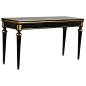 1940s  Ebonized Directoire style Flip Top Dining Table attributed to Jansen with gilt trim and sluted and tapered legs, 1940s. This table is remarkable in how it was built and very sturdy.: 