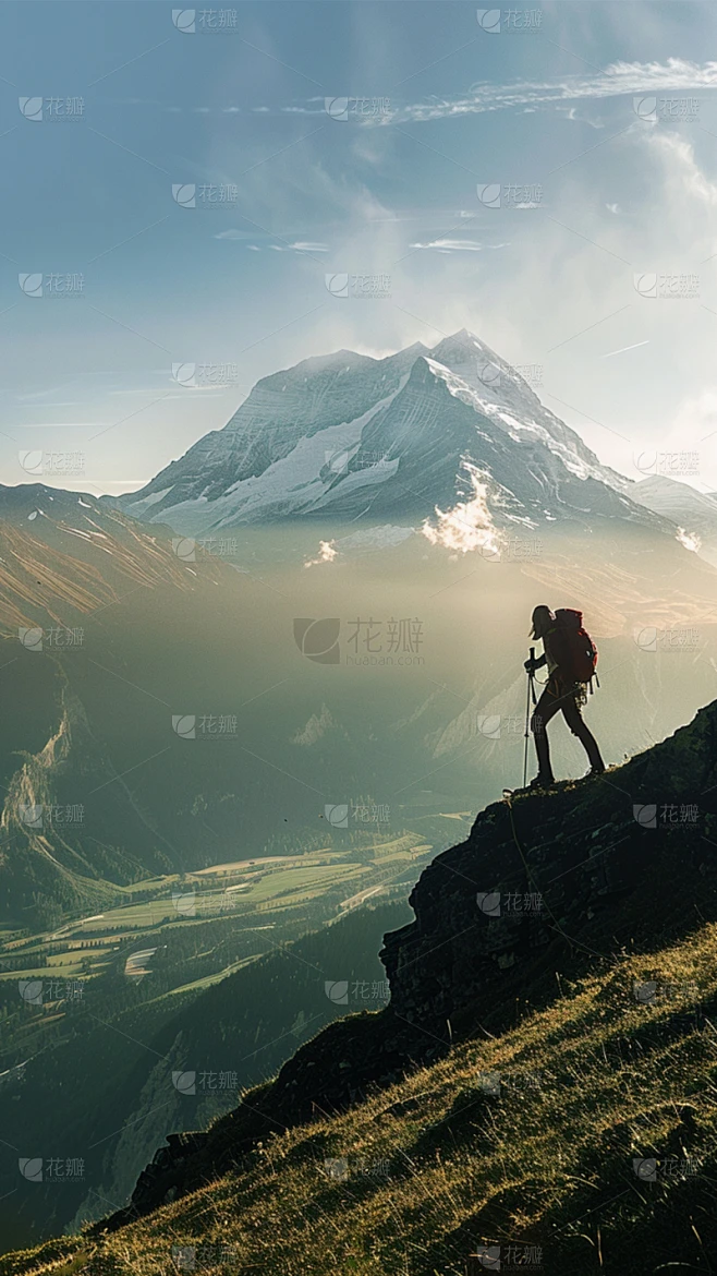 风光通用实景合成人物登山背景图片素材