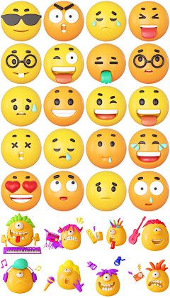 立体黄豆表情包卡通创意音乐可爱调皮小黄人3D元素设计模板素材